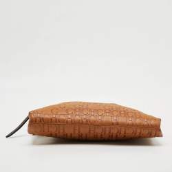 Pre Owned Carolina Herrera Tan/Brown Monogram Embossed Leather Slim Crossbody Bag