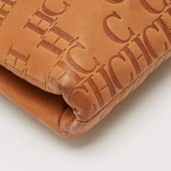 Pre Owned Carolina Herrera Tan/Brown Monogram Embossed Leather Slim Crossbody Bag
