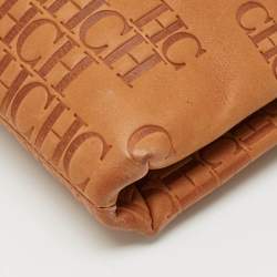 Pre Owned Carolina Herrera Tan/Brown Monogram Embossed Leather Slim Crossbody Bag