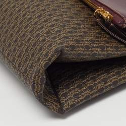 Pre Owned Carolina Herrera Flap Burgundy/Brown Monogram Coated Canvas Leather Top Handle Bag