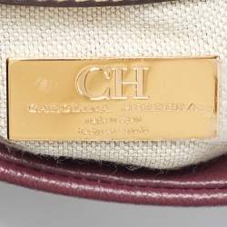 Pre Owned Carolina Herrera Flap Burgundy/Brown Monogram Coated Canvas Leather Top Handle Bag