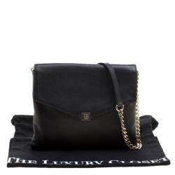Pre Owned Carolina Herrera Black Leather Envelope Shoulder Bag