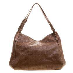 Carolina Herrera Brown Monogram Leather Shoulder Bag