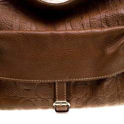 Carolina Herrera Brown Monogram Leather Shoulder Bag