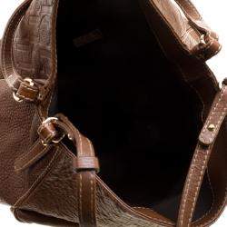 Carolina Herrera Brown Monogram Leather Shoulder Bag