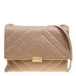 Pre Owned Carolina Herrera Beige Leather Shoulder Bag