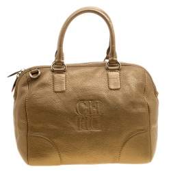 Pre Owned حقيبة كارولينا هيريرا جلد ذهبي ميتاليك