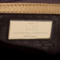 Pre Owned حقيبة كارولينا هيريرا جلد ذهبي ميتاليك