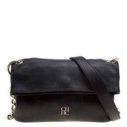 Pre Owned Carolina Herrera Black Leather Chain Shoulder Bag