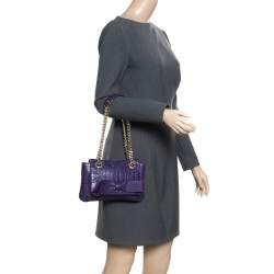 Pre Owned Carolina Herrera Purple Monogram Leather Audrey Shoulder Bag