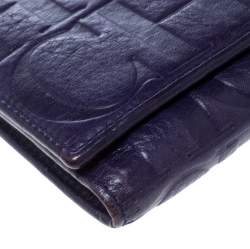 Pre Owned Carolina Herrera Purple Monogram Leather Continental Wallet