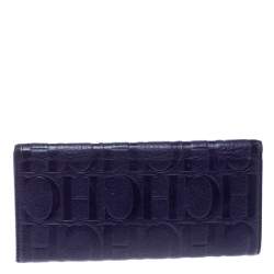 Pre Owned Carolina Herrera Purple Monogram Leather Continental Wallet