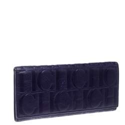 Pre Owned Carolina Herrera Purple Monogram Leather Continental Wallet