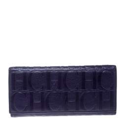 Pre Owned Carolina Herrera Purple Monogram Leather Continental Wallet