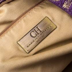 Pre Owned Carolina Herrera Purple/Gold Monogram Leather Hobo