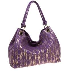 Pre Owned Carolina Herrera Purple/Gold Monogram Leather Hobo