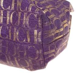 Pre Owned Carolina Herrera Purple/Gold Monogram Leather Hobo
