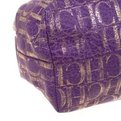 Pre Owned Carolina Herrera Purple/Gold Monogram Leather Hobo