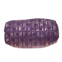 Pre Owned Carolina Herrera Purple/Gold Monogram Leather Hobo