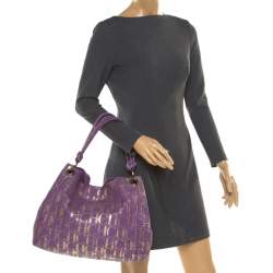 Pre Owned Carolina Herrera Purple/Gold Monogram Leather Hobo