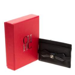 Pre Owned Carolina Herrera Black Bow Leather Card Holder