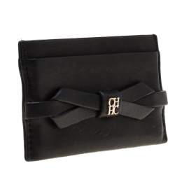 Pre Owned Carolina Herrera Black Bow Leather Card Holder