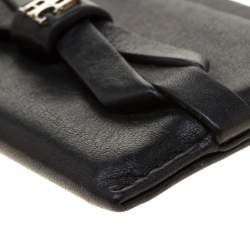 Pre Owned Carolina Herrera Black Bow Leather Card Holder