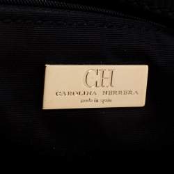 Pre Owned Carolina Herrera Black/Gold Monogram Velvet and Leather Hobo