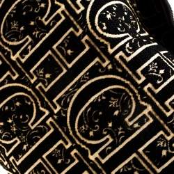 Pre Owned Carolina Herrera Black/Gold Monogram Velvet and Leather Hobo
