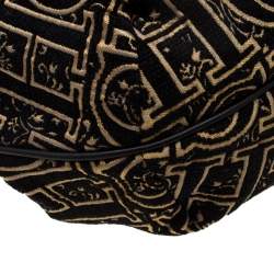 Pre Owned Carolina Herrera Black/Gold Monogram Velvet and Leather Hobo