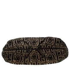 Pre Owned Carolina Herrera Black/Gold Monogram Velvet and Leather Hobo