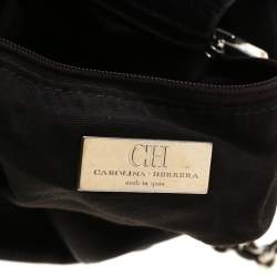 Pre Owned Carolina Herrera Dark Brown Monogram Embossed Leather Bow Bucket Shoulder Bag