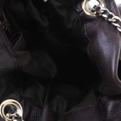 Pre Owned Carolina Herrera Dark Brown Monogram Embossed Leather Bow Bucket Shoulder Bag