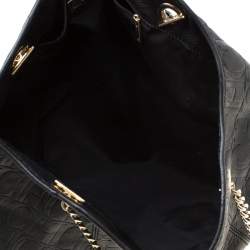 Pre Owned Carolina Herrera Black Monogram Leather Poppy Hobo