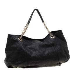 Pre Owned Carolina Herrera Black Monogram Leather Poppy Hobo