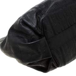 Pre Owned Carolina Herrera Black Monogram Leather Poppy Hobo