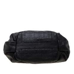 Pre Owned Carolina Herrera Black Monogram Leather Poppy Hobo