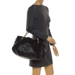 Pre Owned Carolina Herrera Black Monogram Leather Poppy Hobo