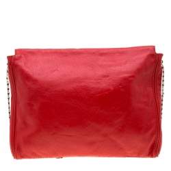 Pre Owned Carolina Herrera Red Leather Flap Shoulder Bag