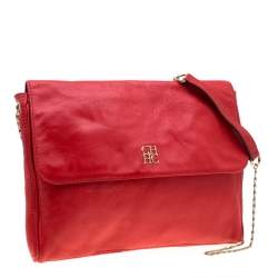 Pre Owned Carolina Herrera Red Leather Flap Shoulder Bag