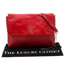 Pre Owned Carolina Herrera Red Leather Flap Shoulder Bag