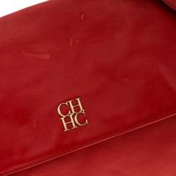 Pre Owned Carolina Herrera Red Leather Flap Shoulder Bag