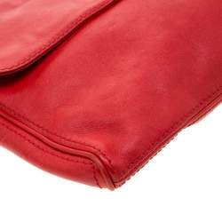 Pre Owned Carolina Herrera Red Leather Flap Shoulder Bag