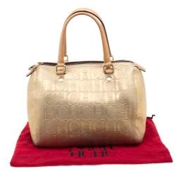 Pre Owned Carolina Herrera Gold Metallic Leather Andy Boston Bag