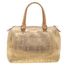 Pre Owned Carolina Herrera Gold Metallic Leather Andy Boston Bag