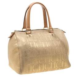 Pre Owned Carolina Herrera Gold Metallic Leather Andy Boston Bag