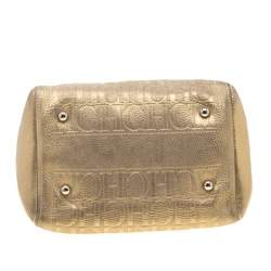 Pre Owned Carolina Herrera Gold Metallic Leather Andy Boston Bag