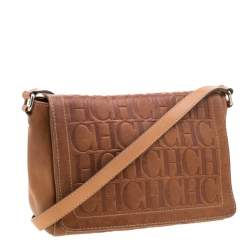 Pre Owned Carolina Herrera Brown Monogram Leather Shoulder Bag