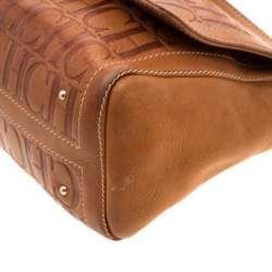 Pre Owned Carolina Herrera Brown Monogram Leather Shoulder Bag