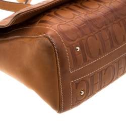 Pre Owned Carolina Herrera Brown Monogram Leather Shoulder Bag